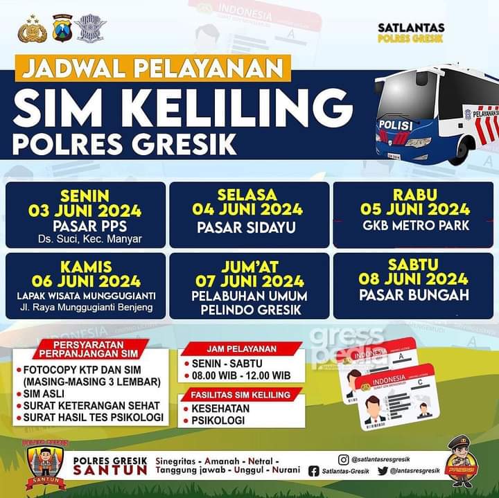 Jadwal Sim Keliling Gresik Juni 2024 (Minggu ke&nbsp;1)